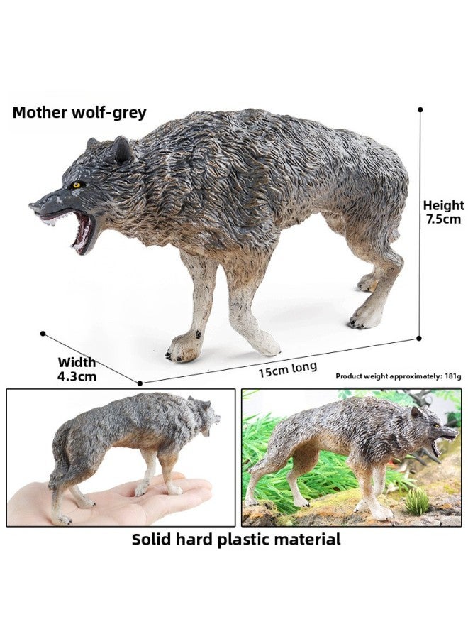 Children's Toy Solid Simulation Wild Animal Recognition Model Forest Animal Wolf Howling White Wolf Handheld Ornament-Color:Jz Female Wolf (grey) - Image 1